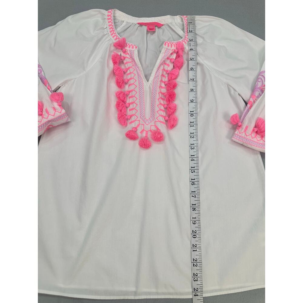 NWOT Lilly Pulitzer Kaydence Tunic Top Resort White Pink Tassel Trim Size XXS - Picture 8 of 11